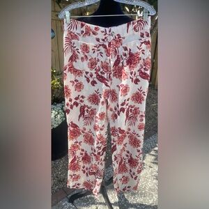 Rachel Zoe 100% Linen Floral Bird Wide Leg Pants Cream Red size M
24